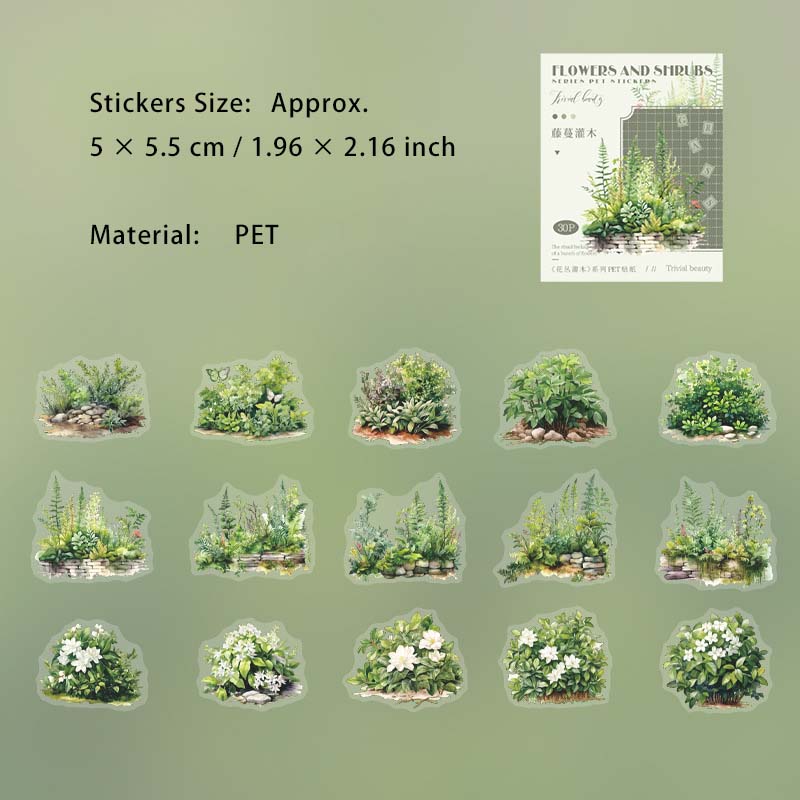 30 Pcs Flower Bush PET Stickers HCGM