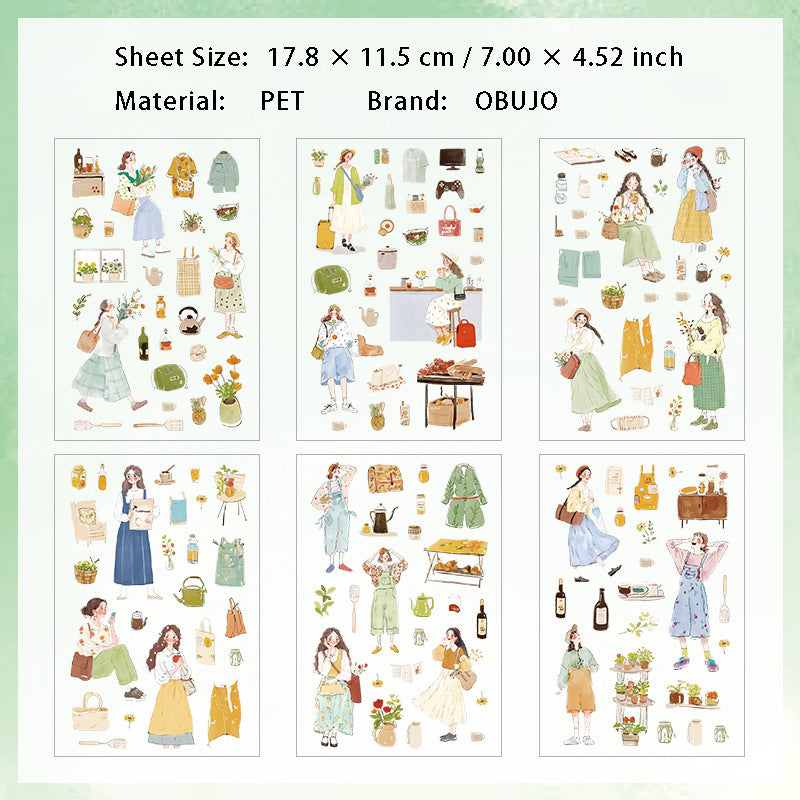 6 Sheets Seasonal Girl PET Stickers BFSG