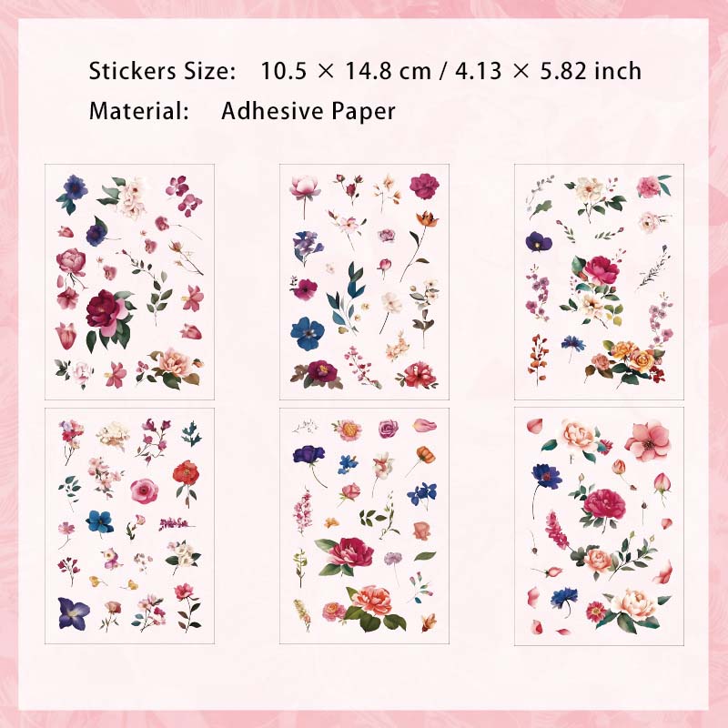 6 Sheets Botanical Plant Flower Stickers CHGY