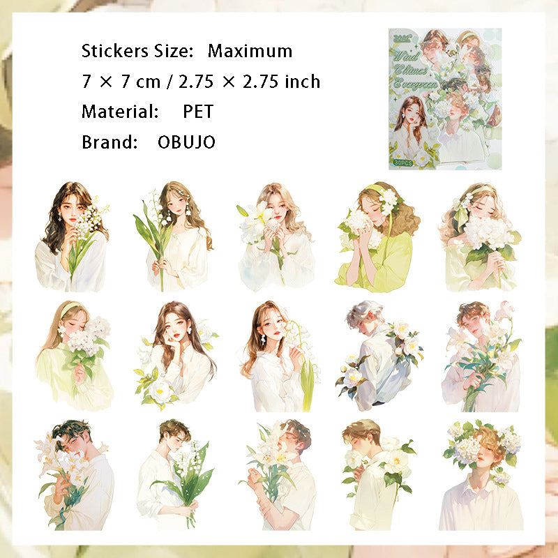 30 Pcs Flower Girl PET Stickers CYQG