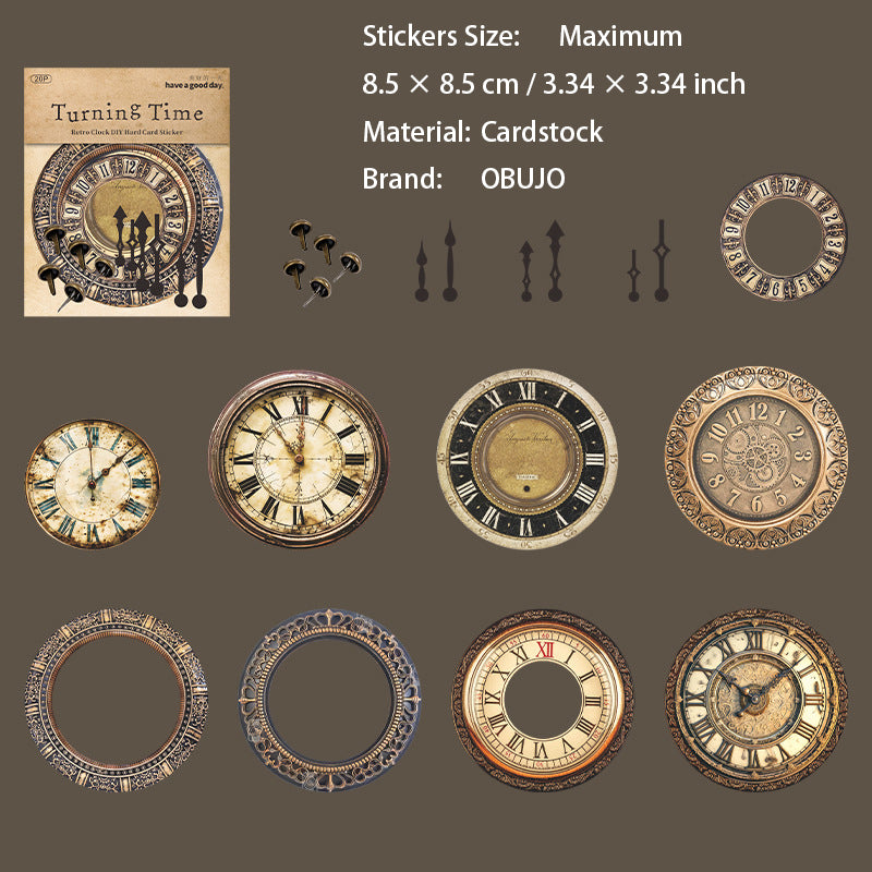 15 Pcs Vintage Clock Themed Stickers ZDSG