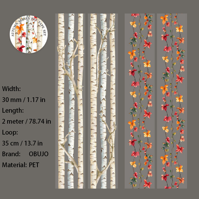 2 Rolls Autumn Themed PET Tapes Set QSJN