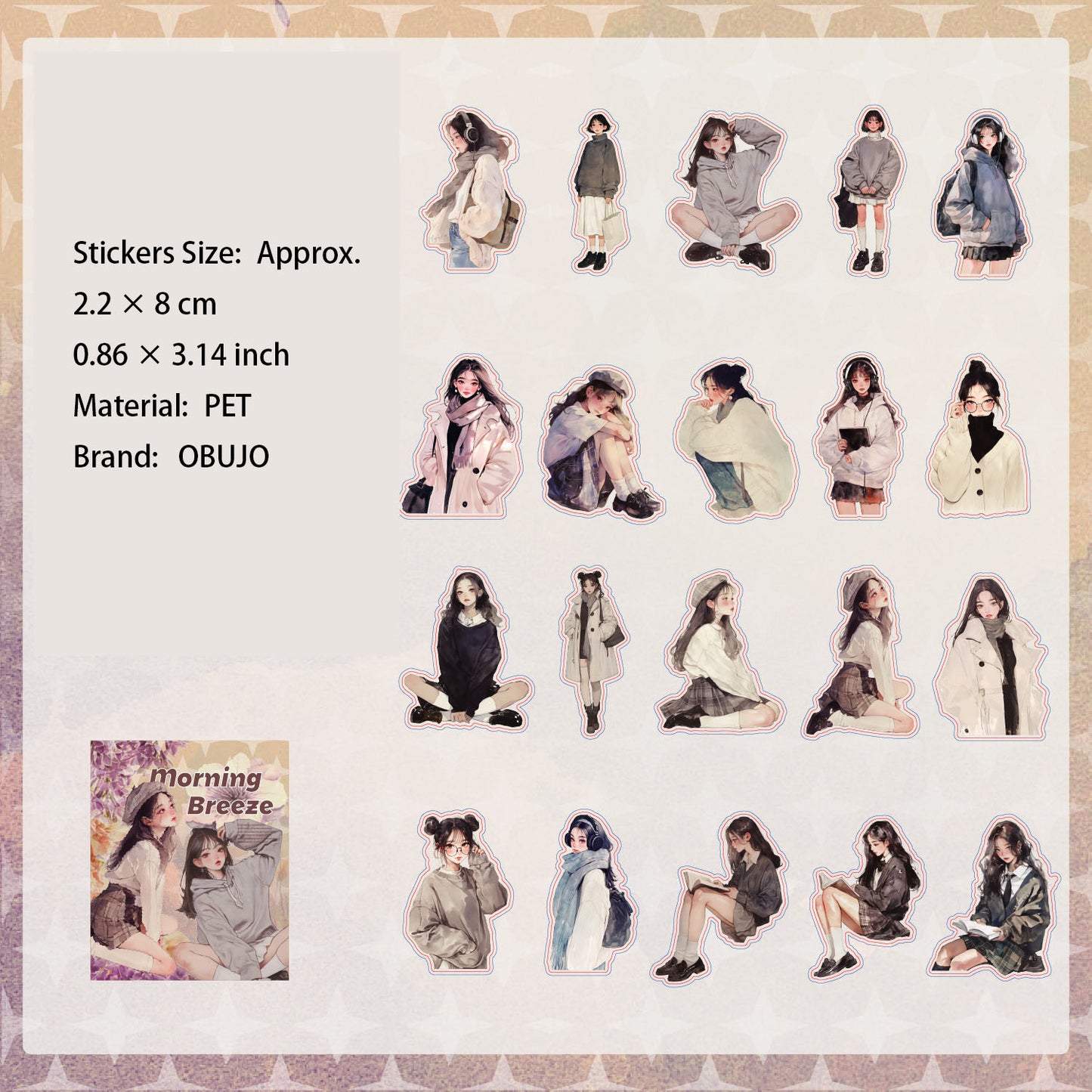 20 Pcs Fashion Girl Boy PET Stickers SXQX