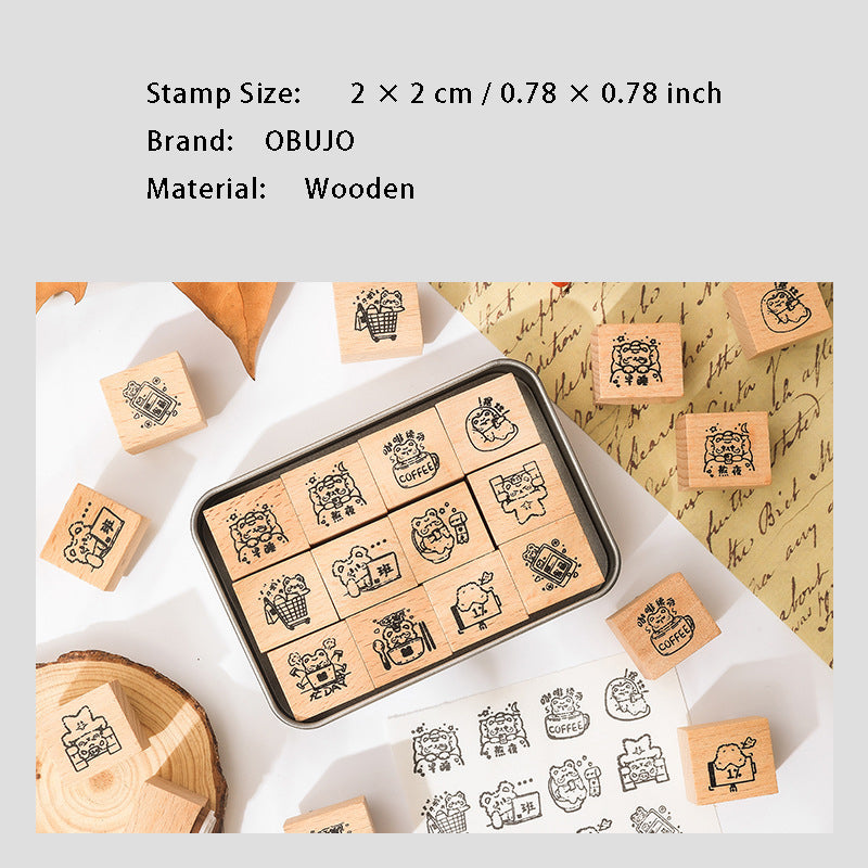 12 Pcs Bear Wooden Stamps Kit XFXW