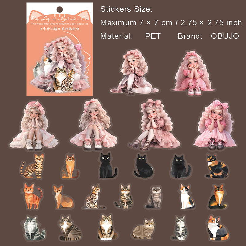 50 Pcs Cat Girl PET Stickers SNYM