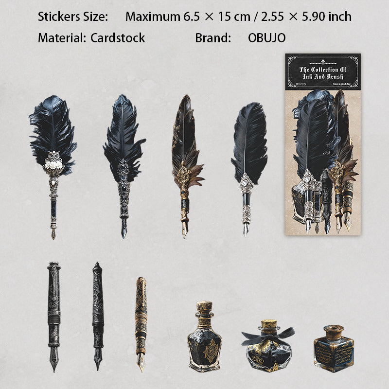 10 Pcs Feather Pen Cardstock Stickers BMZC