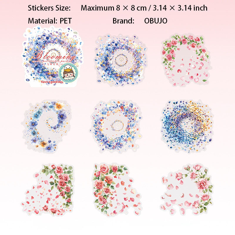 8 Pcs Blooming Flowers Leaf PET Stickers ZFXL