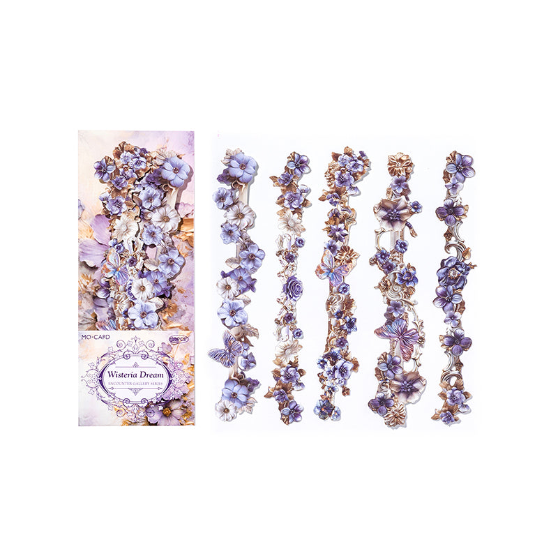 10 Pcs Vintage Baroque Relief Floral Kraft Stickers - Purple