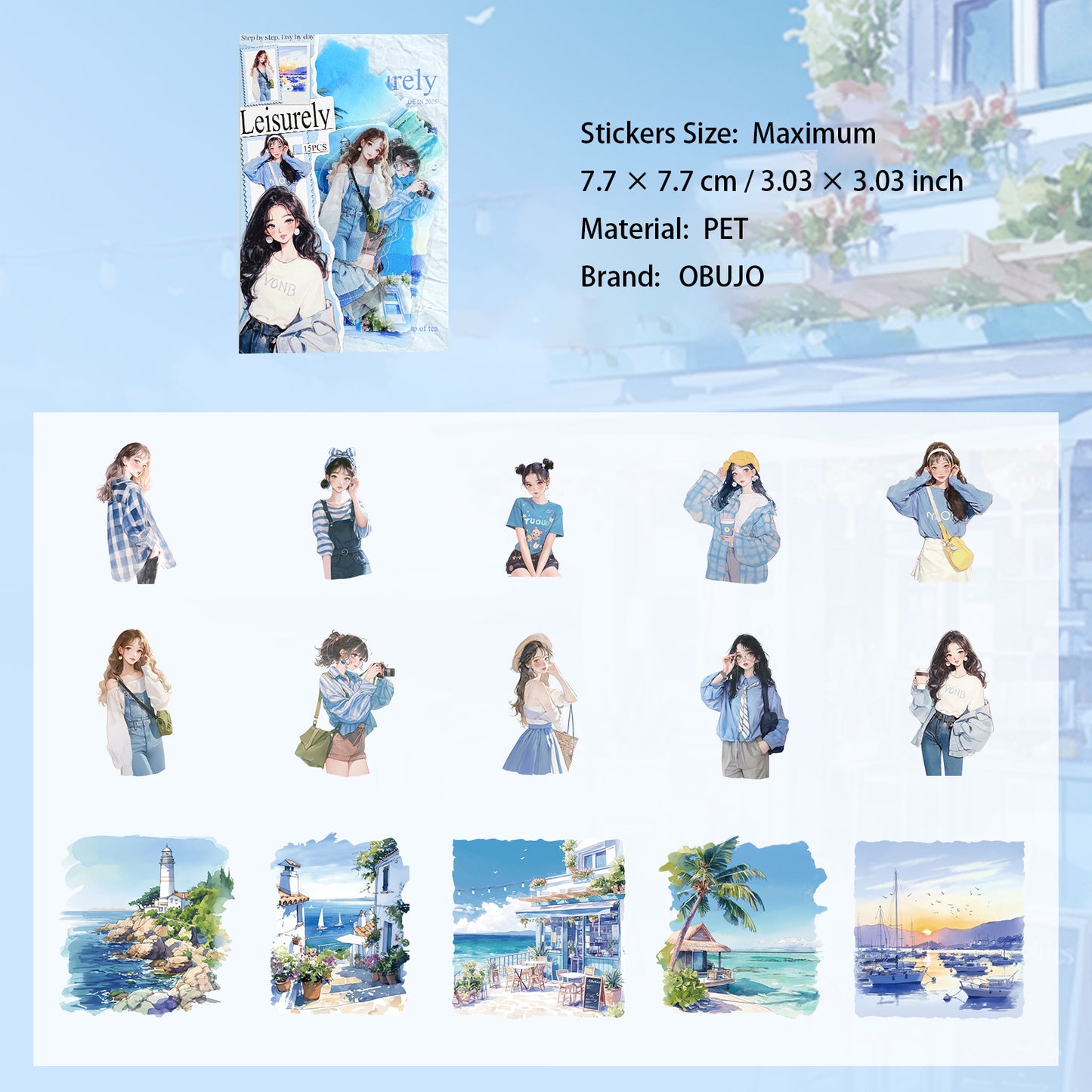 15 Pcs Cute Girl PET Stickers YRXQ