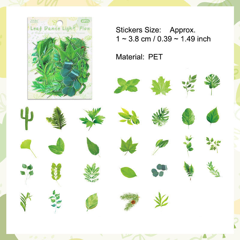 60 Pcs Leaf Flower PET Stickers YRHY