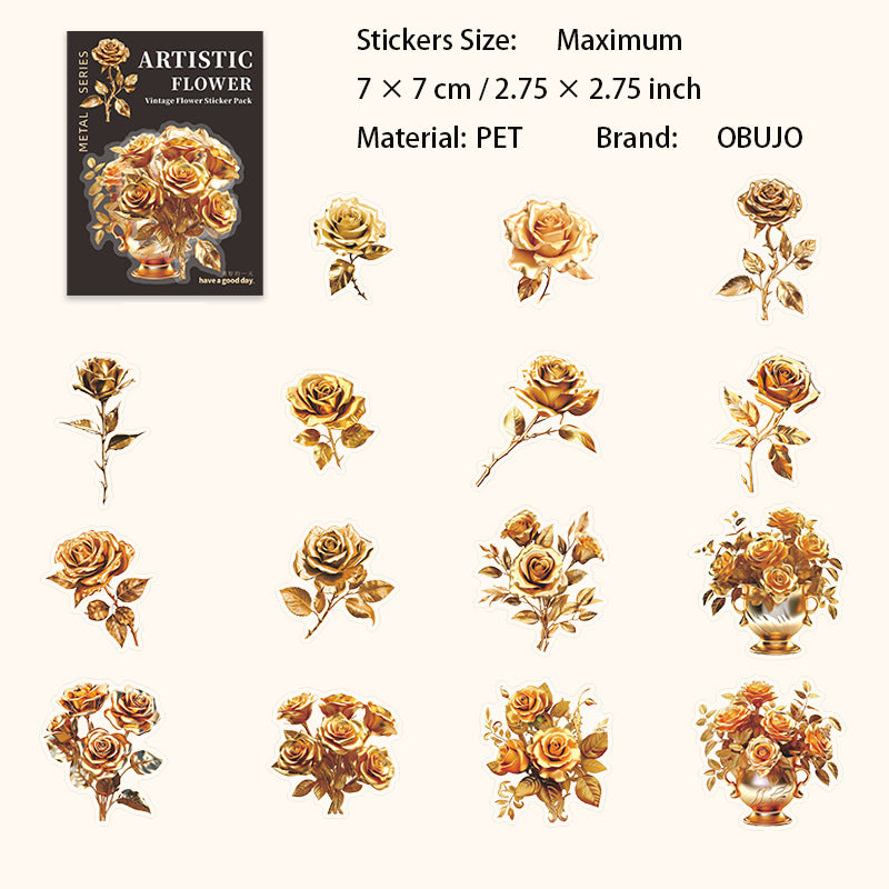 15 Pcs Vintage Flower Leaf PET Stickers YSHY