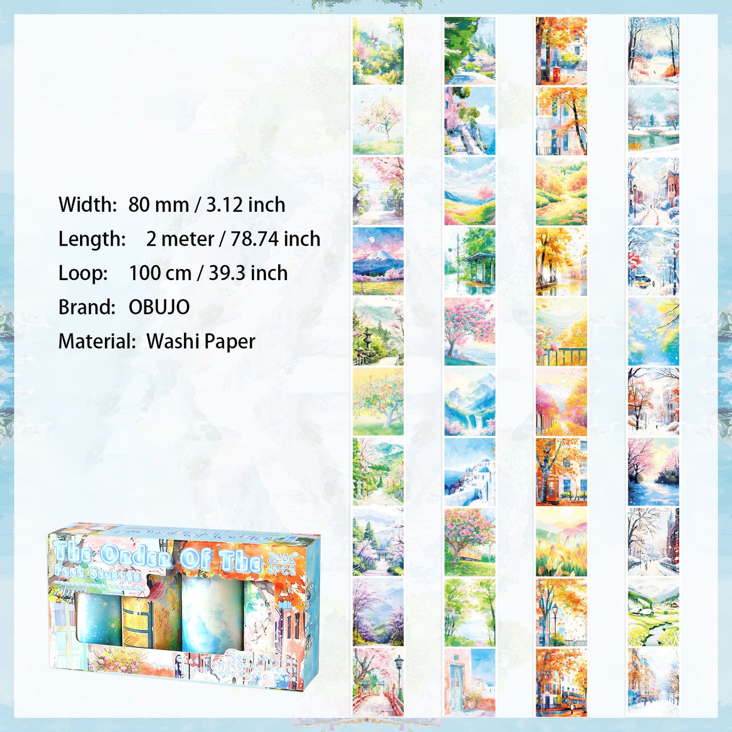 4 Rolls Seasonal Landscape Washi Tapes Set SJLC