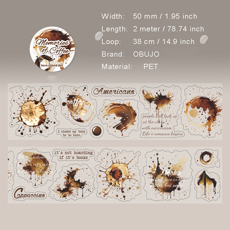 1 Roll Coffee Trace Theme PET Stickers Tape KFDJY