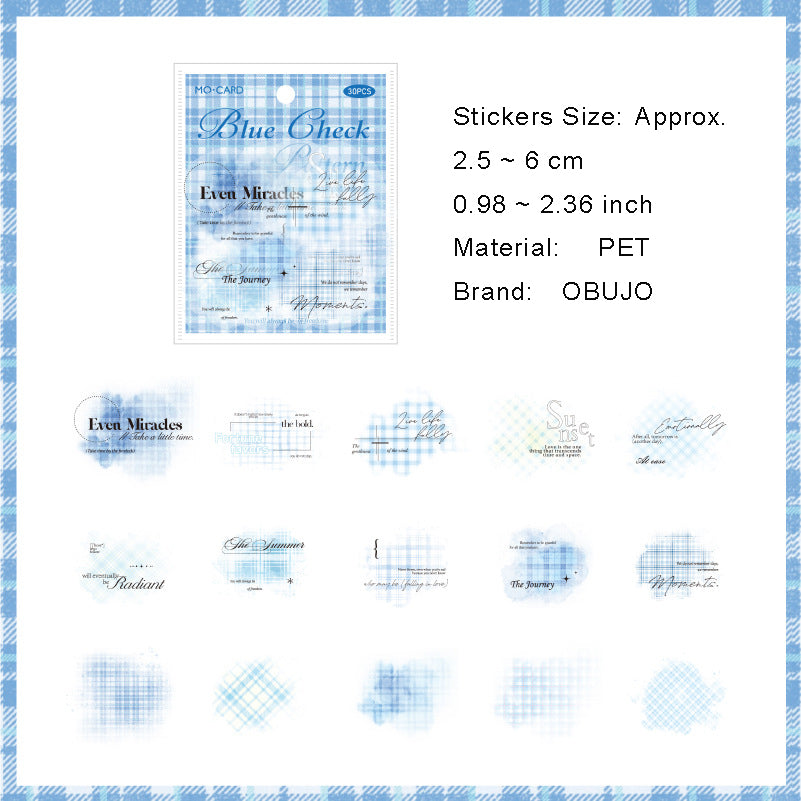 30 Pcs Watercolor Grid Journal Stickers CSGWP
