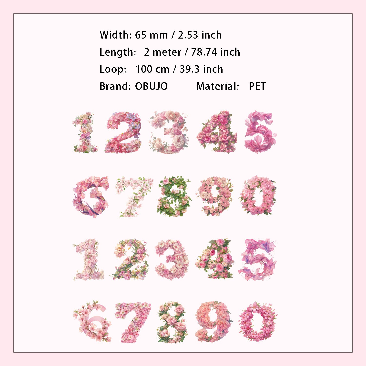 1 Roll Floral Letter Number PET Stickers Tape SZMM