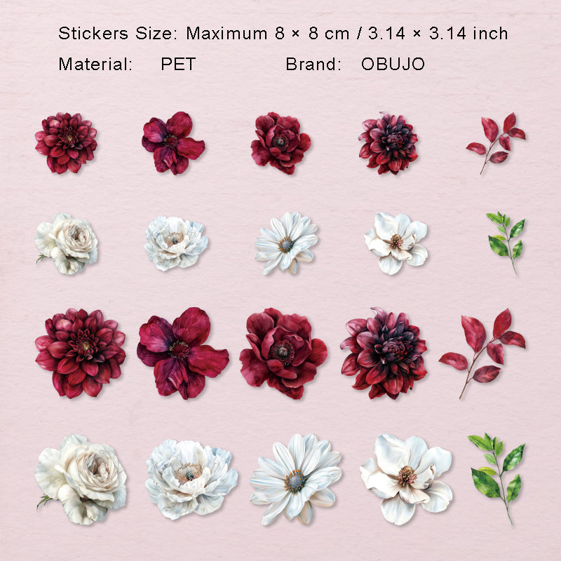 20 Pcs Peony Flower PET Stickers LLSHY