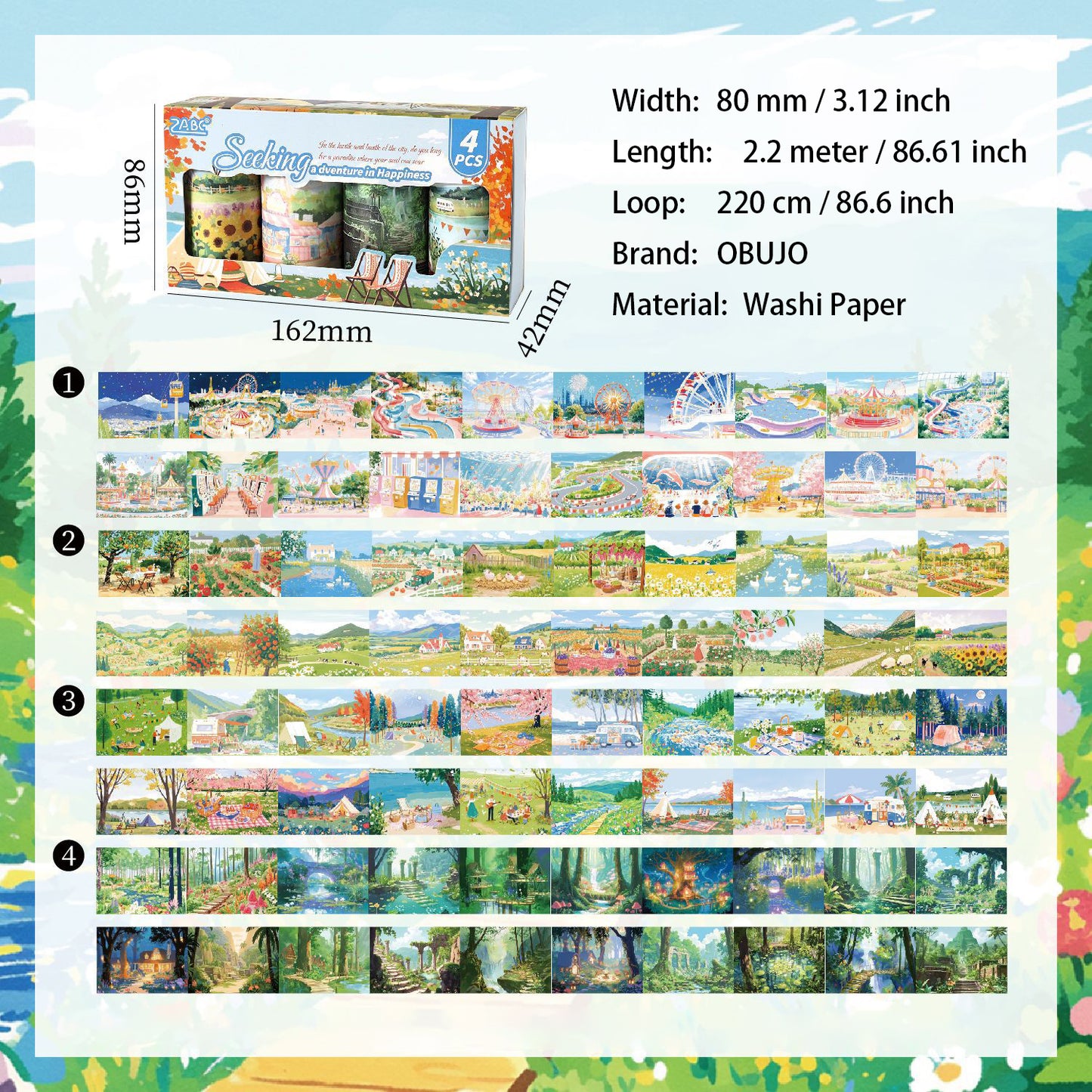 4 Rolls Landscape Washi Tapes Set QQJG