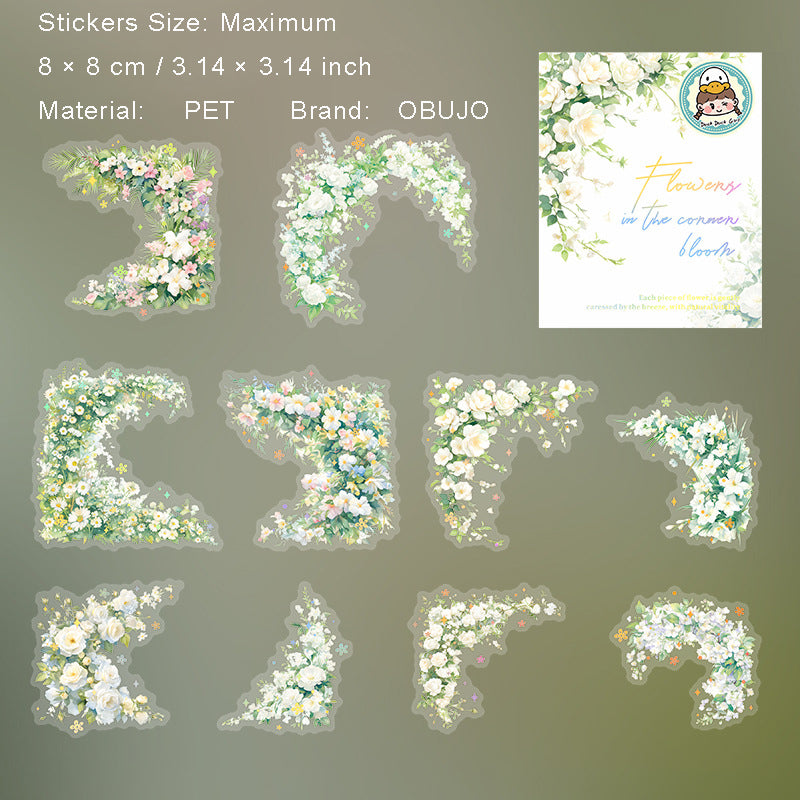 10 Pcs Floral Coener PET Stickers YJHK