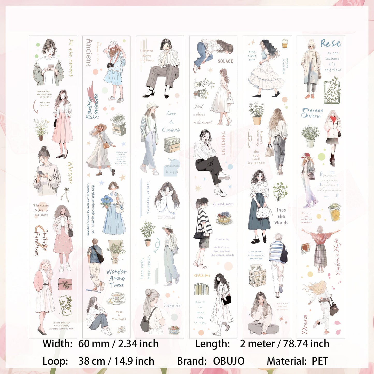 6 Rolls Fashion Girl PET Stickers Tapes Set SXHZ