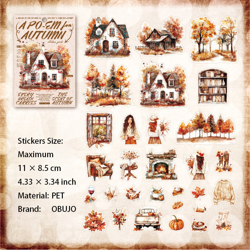 30 Pcs Autumn Themed PET Stickers XGQTDS