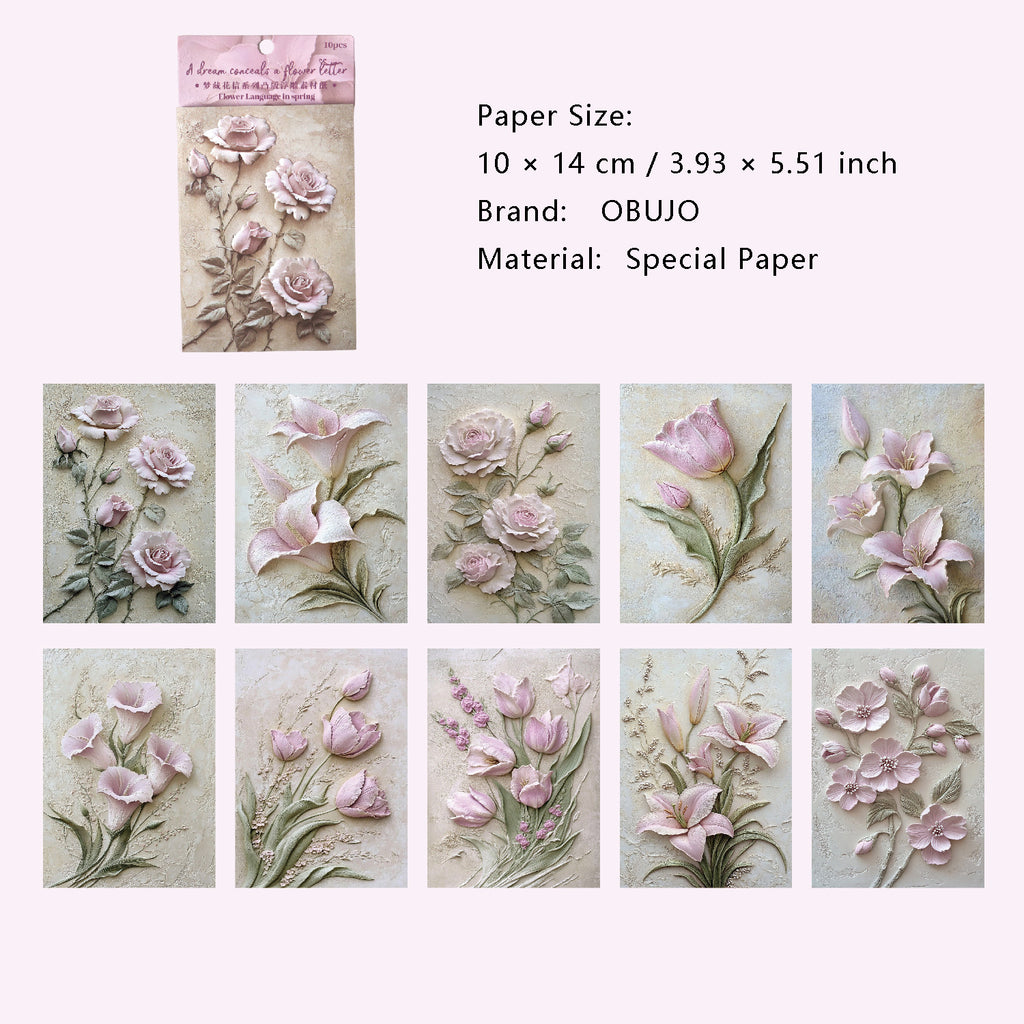 10 Sheets Oil Painting Flower Embossed Paper MCHX