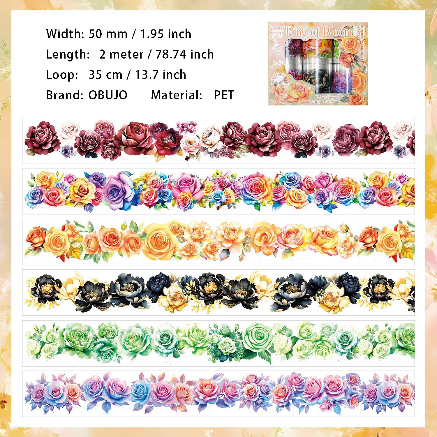 6 Rolls Rose PET Tapes Set HHWR