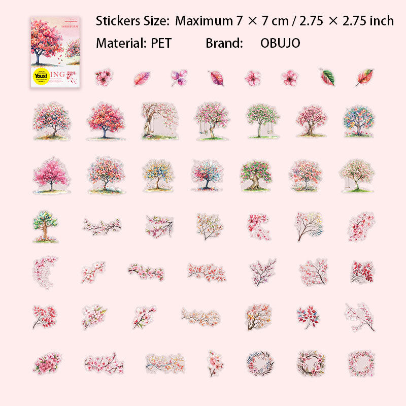 50 Pcs Seasonal Tree Leaf PET Stickers SDSJ