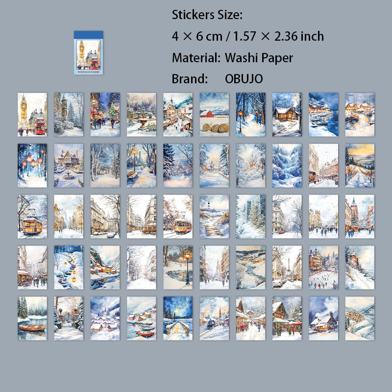 50 Sheets Winter Landscape Washi Stickers Book DRSG