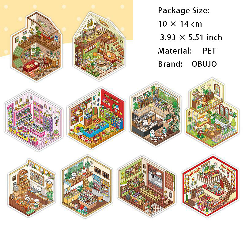 10 Pcs 3D Scene DIY PET Stickers Set XXSJ