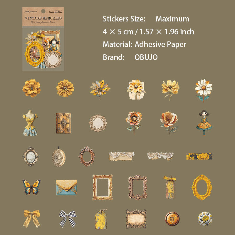 30 Pcs Vintage Flower Gadgets Stickers JWSG