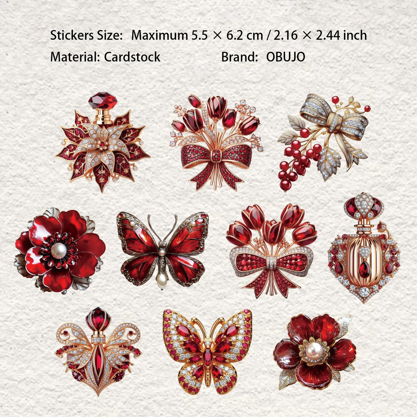 10 Pcs Crystal Jewelry Themed Cardstock Stickers JSXL