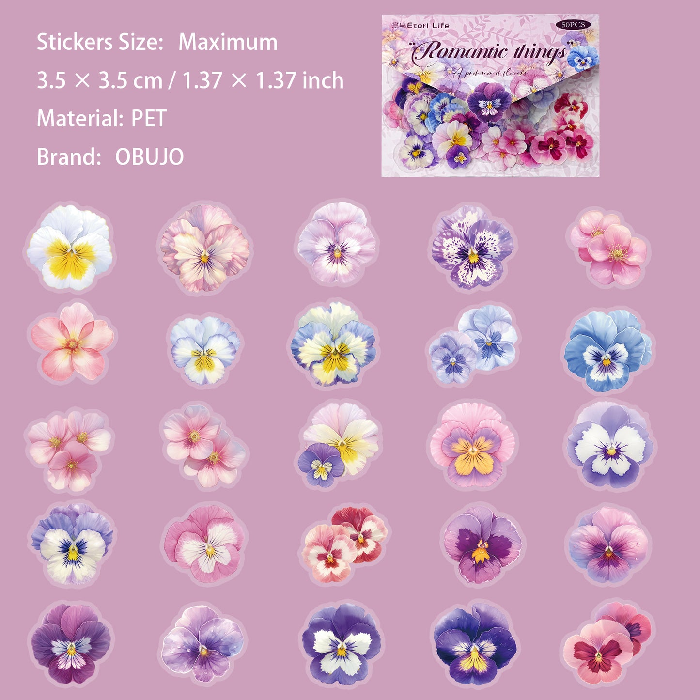 50 Pcs Flower Buttefly PET Stickers HSZDS