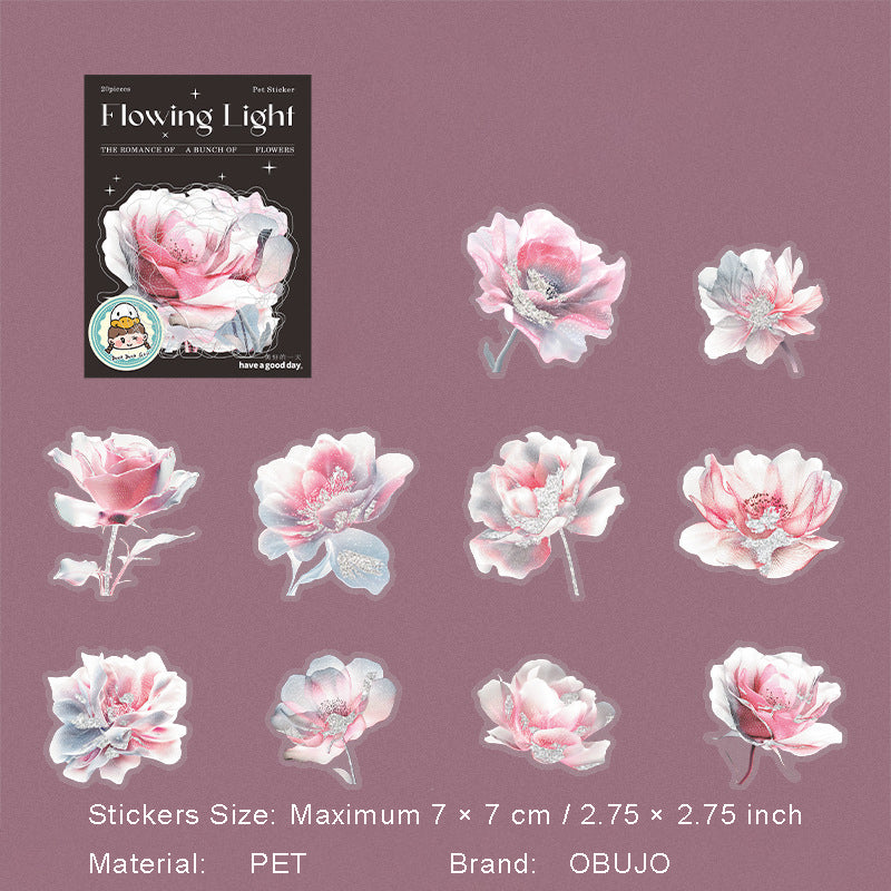 20 Pcs Silver Foil Flower PET Stickers LGHF