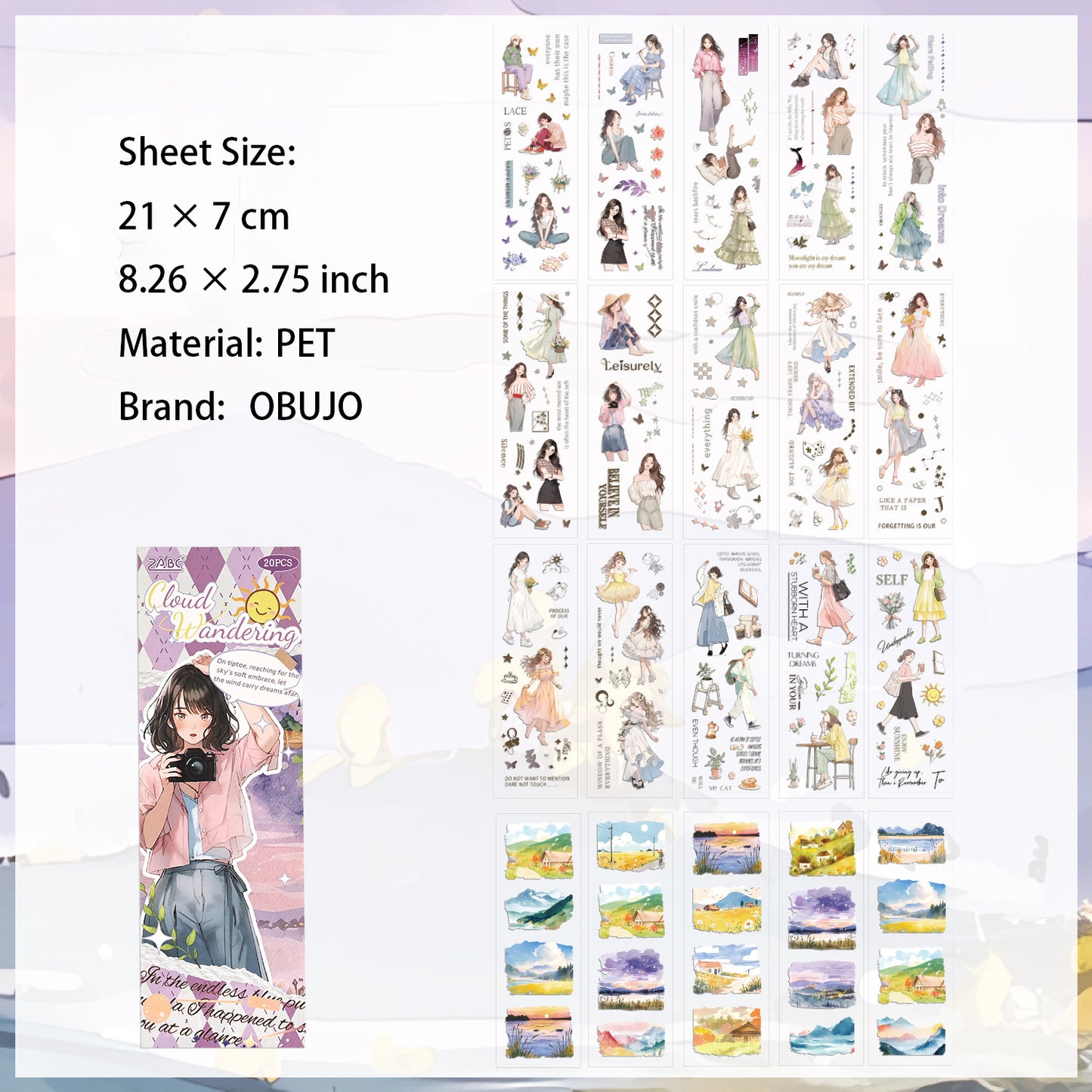 20 Pcs Lifestyle Girl PET Stickers Book QYWY
