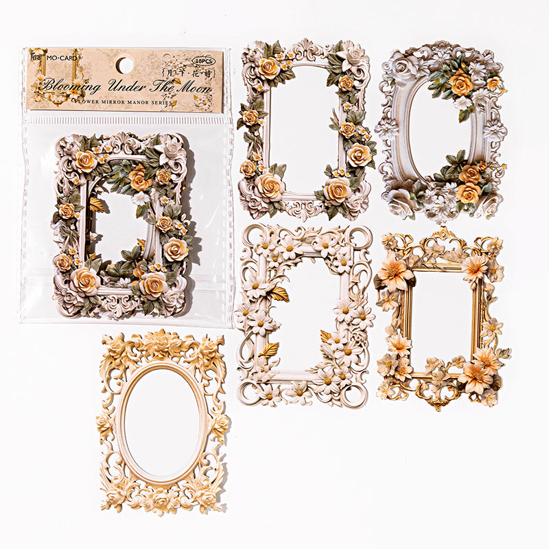 10 Pcs Antique Victorian Hollow Floral Relief Frame Scrapbooking Paper - Yellow Flower