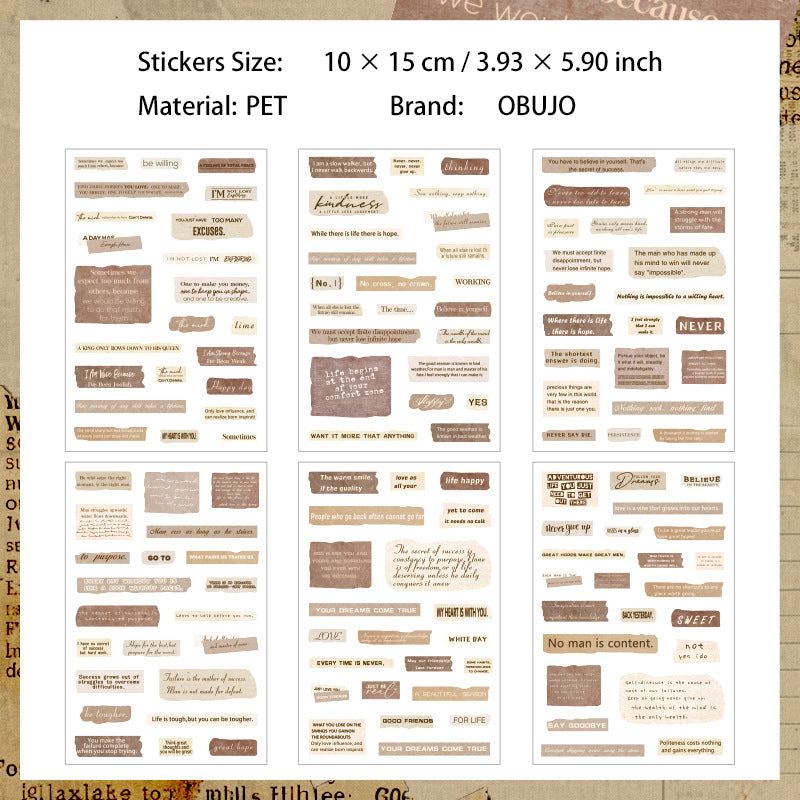 6 Sheets Vintage Quote Stickers FGJSG