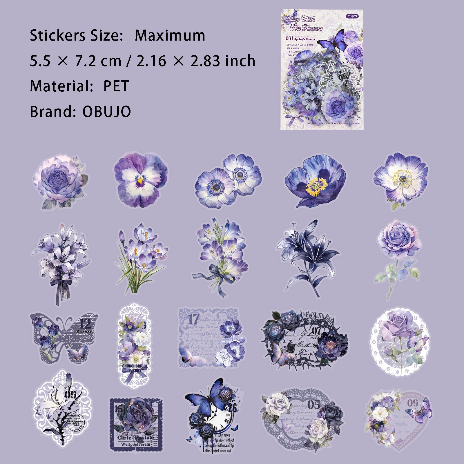20 Pcs Flower PET Stikers YHGM