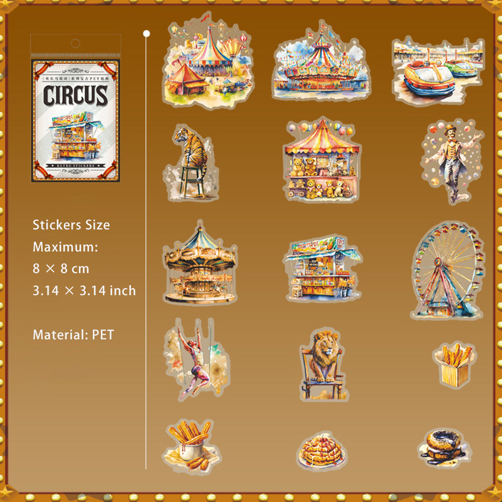 15 Pcs Circus Amusement Park PET Stickers HLMXT