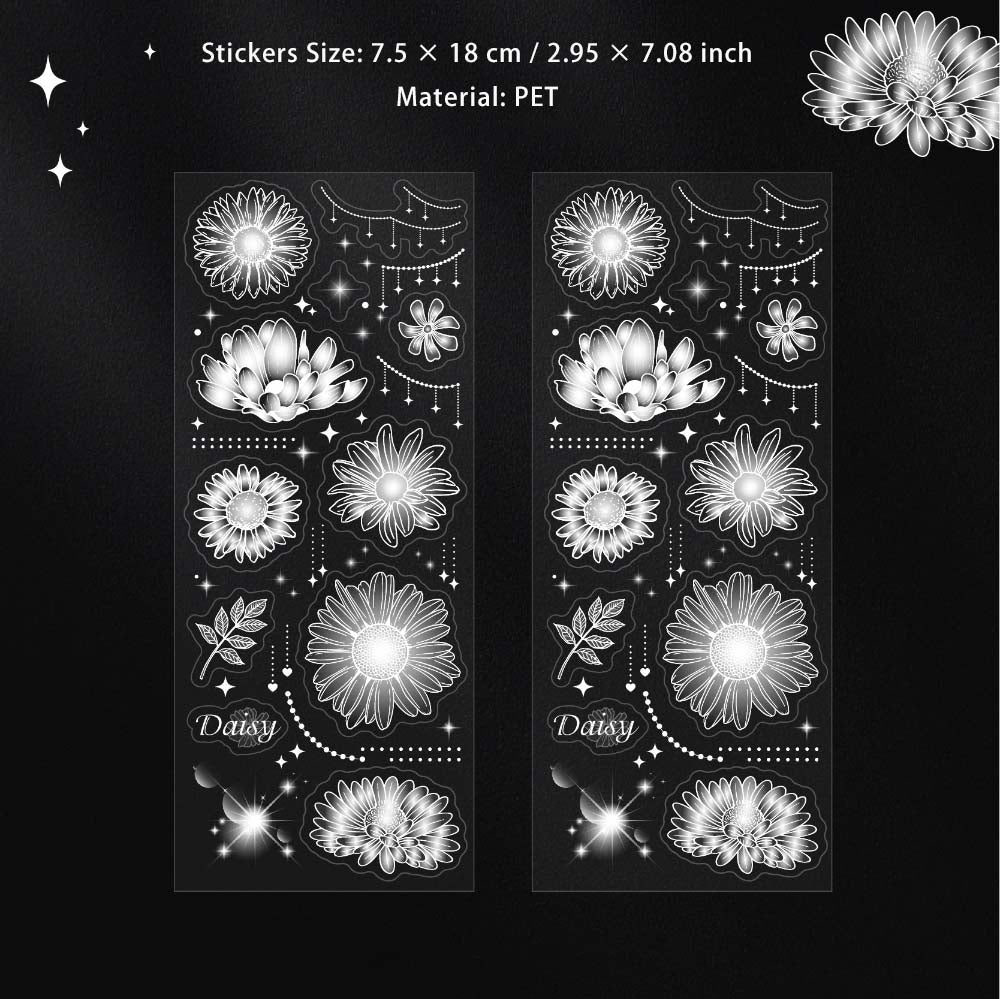 2 Sheets Glitter PET Flower Stickers YXHD