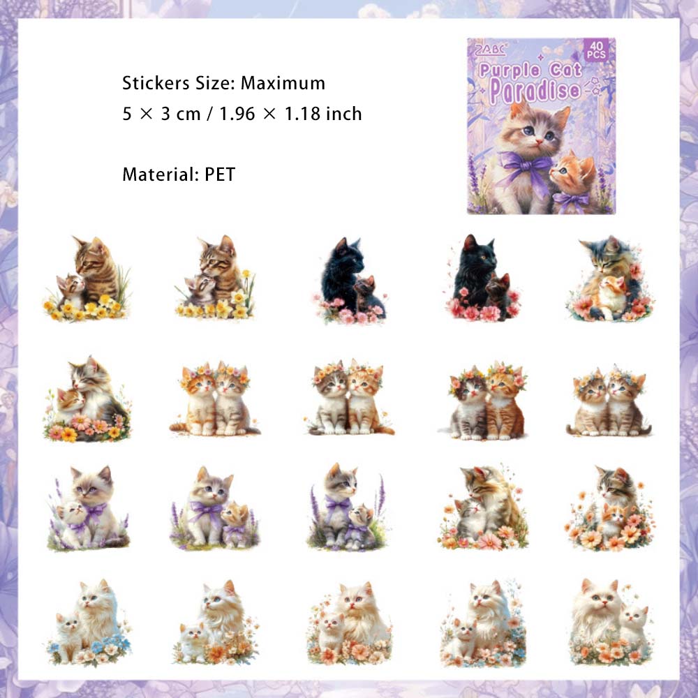 40 Pcs Cat Theme PET Stickers MMXZ