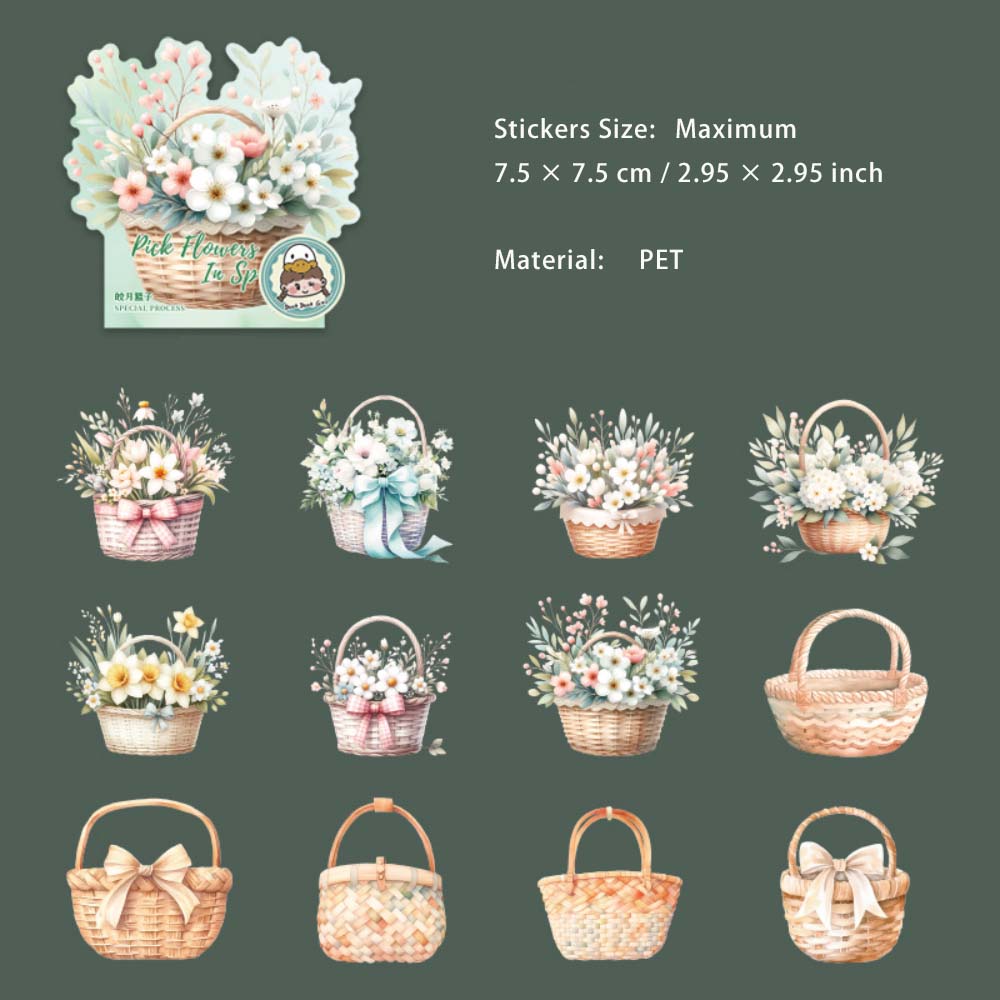 12 Pcs Flower Basket PET Stickers CRCH