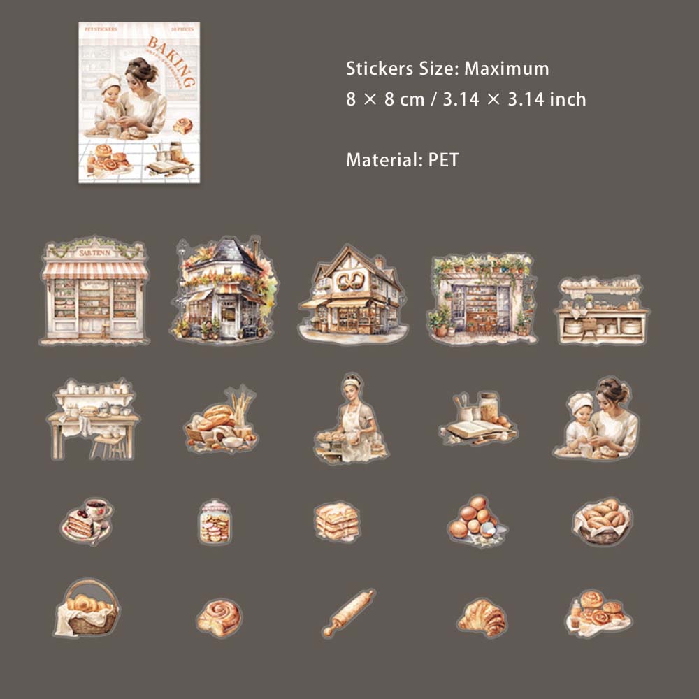 20 Pcs Baking Theme PET Stickers HBSZS