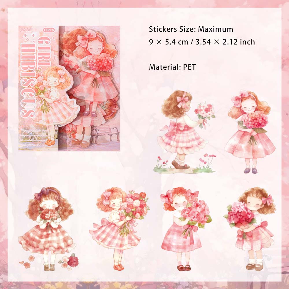 12 Pcs Little Girl with Flowers PET Stickers YJRL