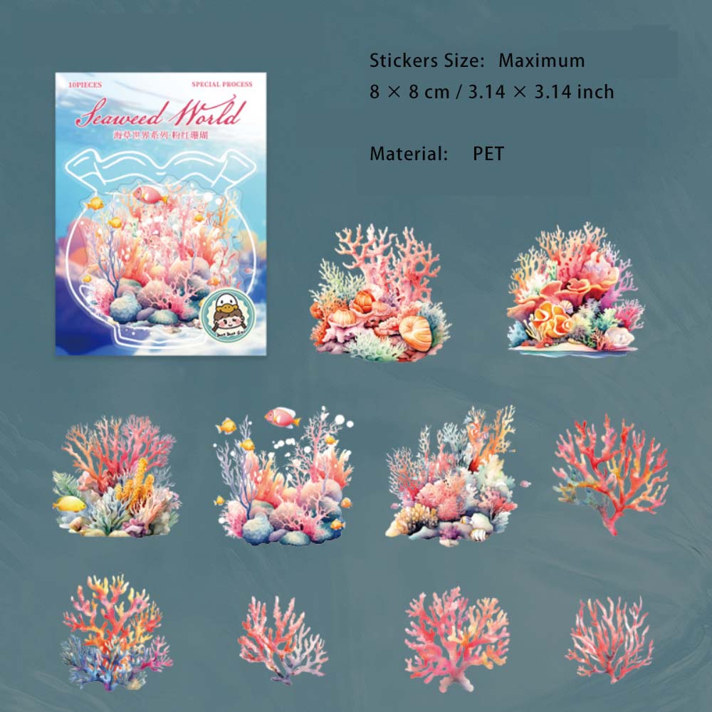 10 Pcs Ocean Plant PET Stickers HCSJ