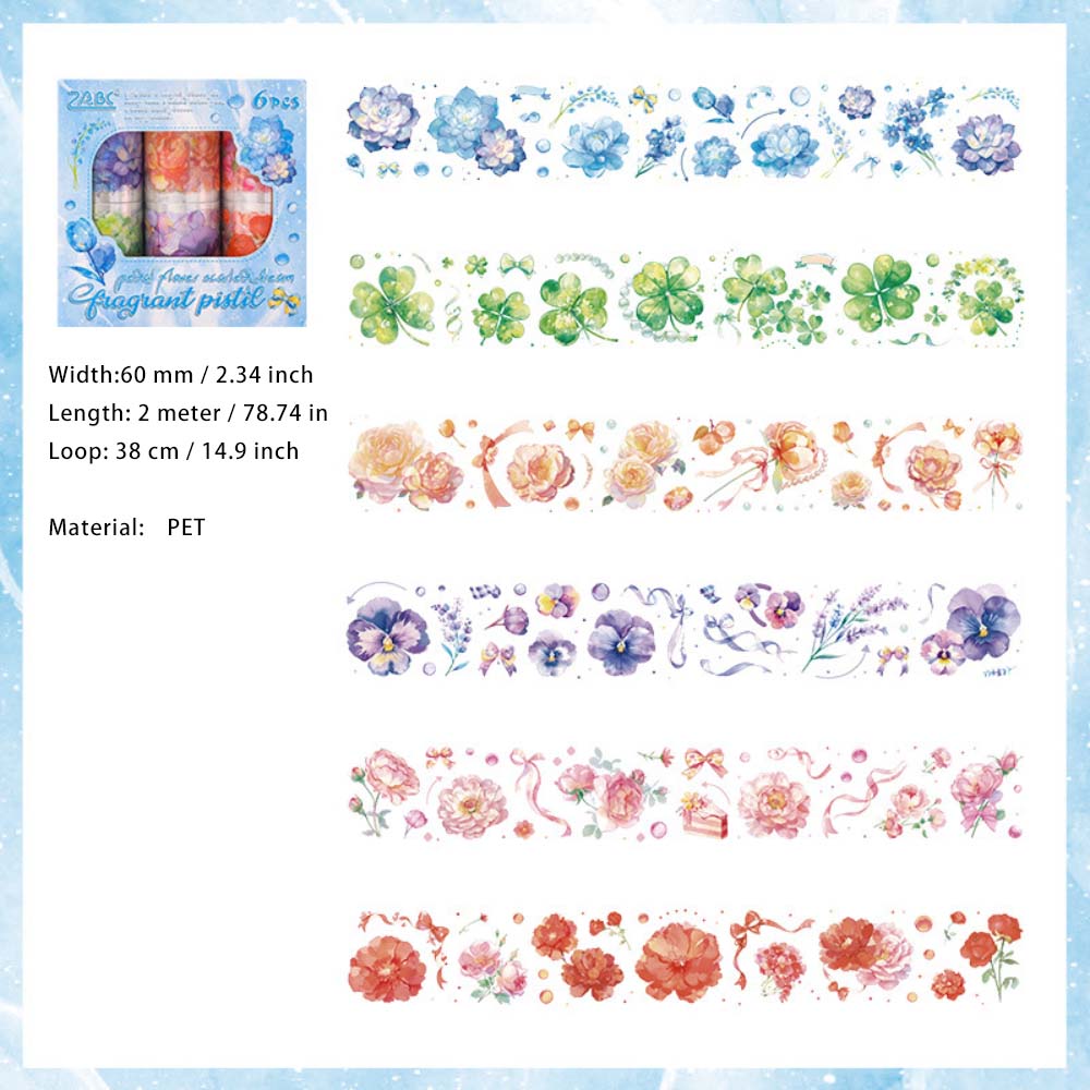 6 Rolls Flowers PET Tape Set BHFM