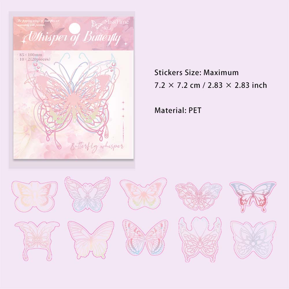 20 Pcs Glitter Butterfly PET Stickers DZYX