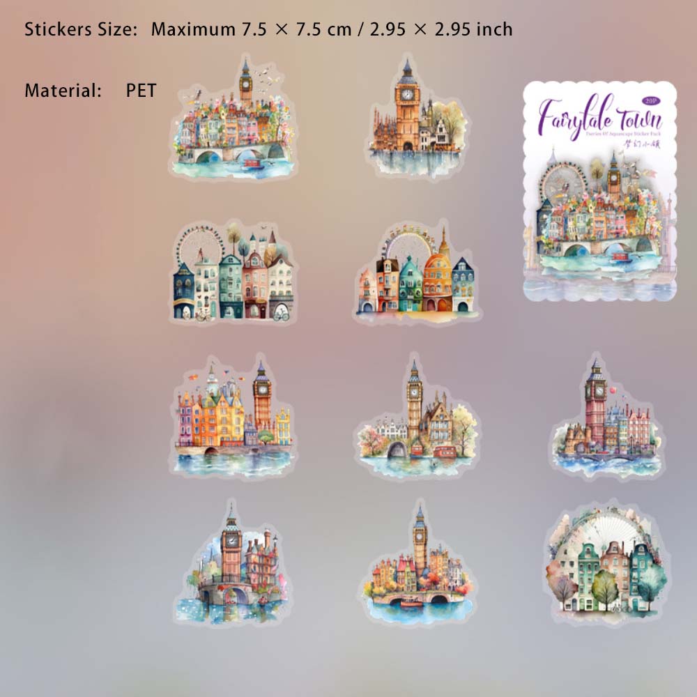 20 Pcs Fairy Tale Town Theme PET Stickers THZX