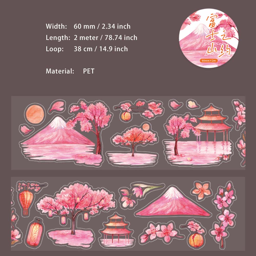 1 Roll Pre-cut Cherry Blossom Theme PET Stickers Tape YHLQ