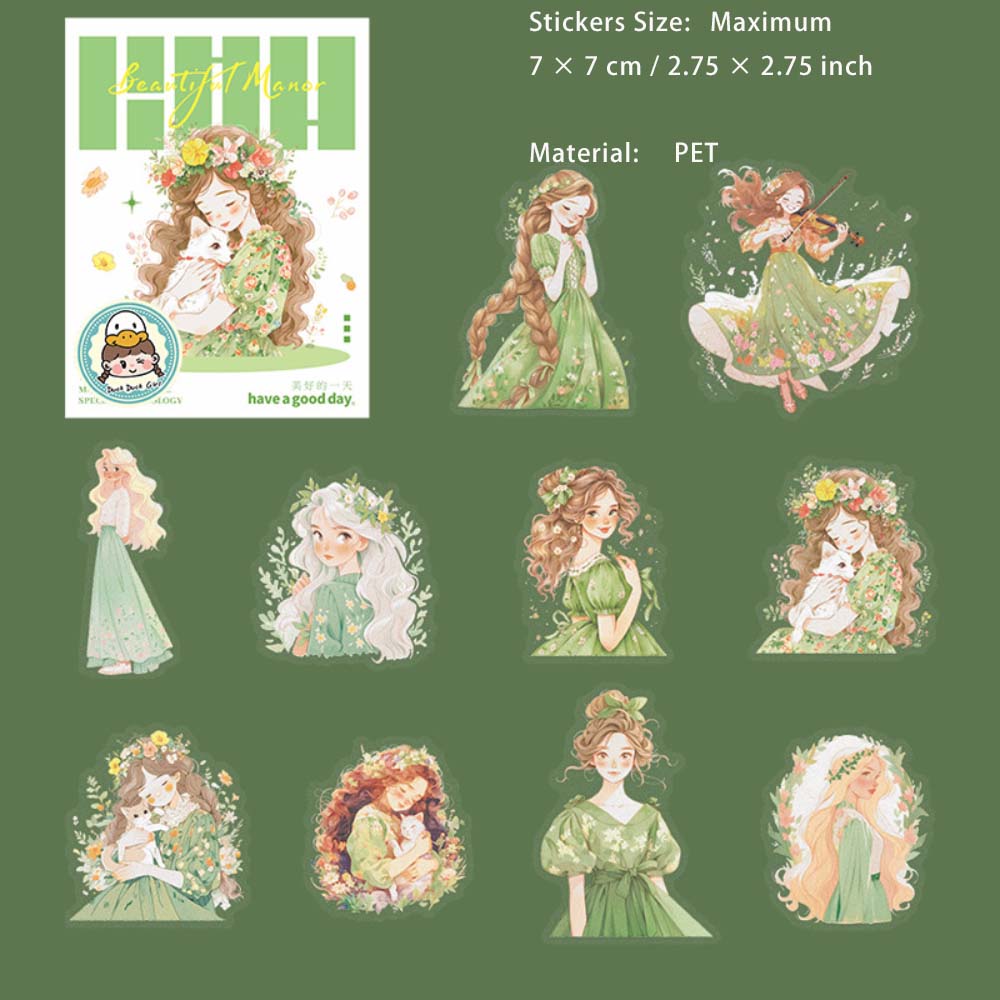 10 Pcs Manor Girl PET Stickers QLZY