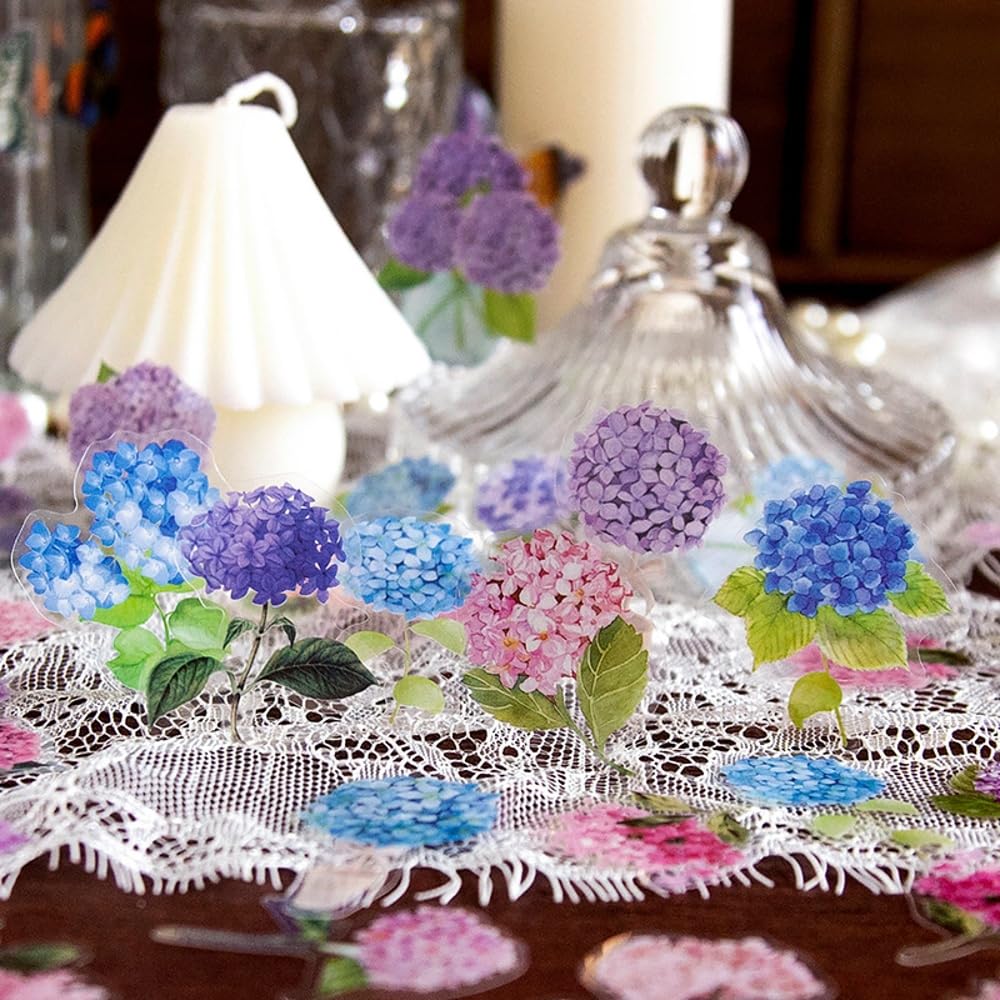 100 Pcs Dreamy Hydrangea Garden PET Stickers